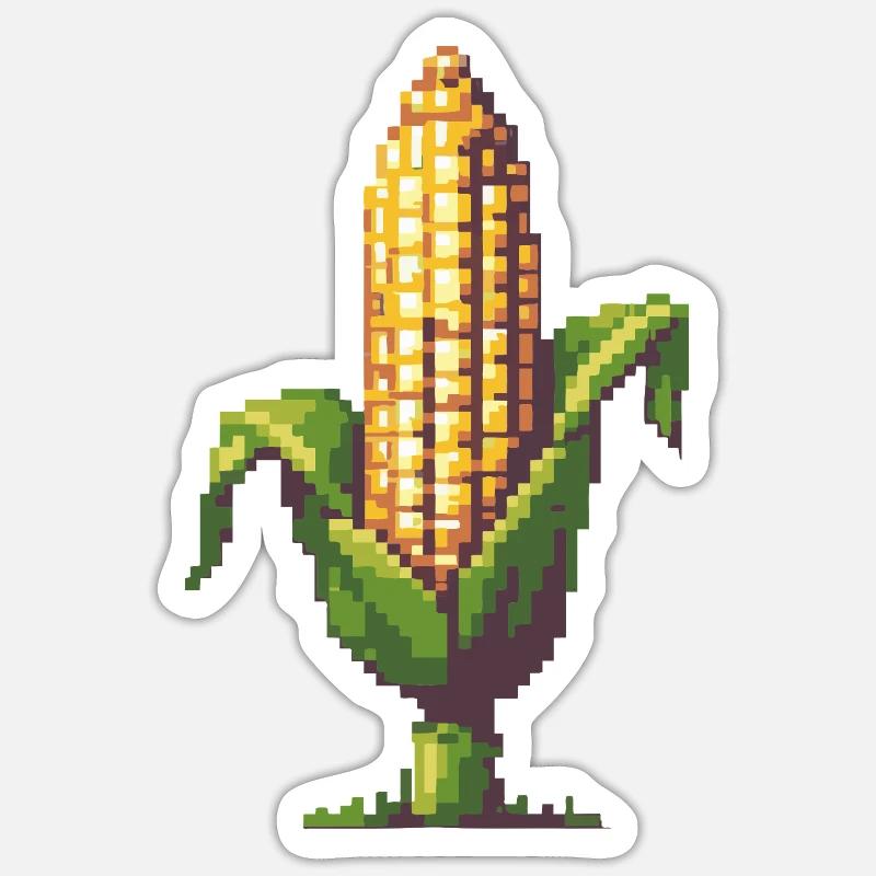 Pixel maïs Pixel Art - Sticker taille S (10 x 10 cm) - blanc mat