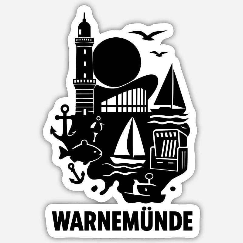 Warnemünde Silhouette - Sticker size S (10 x 10 cm) - white matte