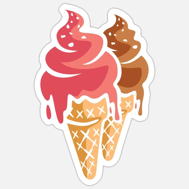 Zwei Eiscremes Cartoon Design - Sticker Größe S (10 x 10 cm) - Mattweiß