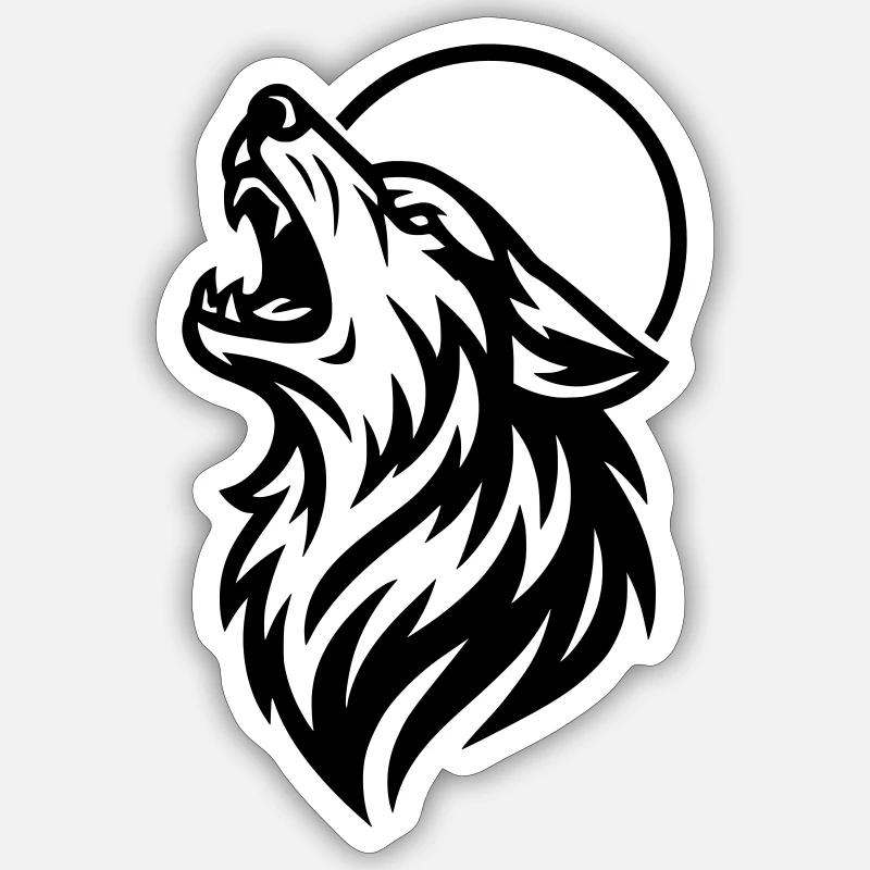 loup hurlant - Sticker taille S (10 x 10 cm) - blanc mat