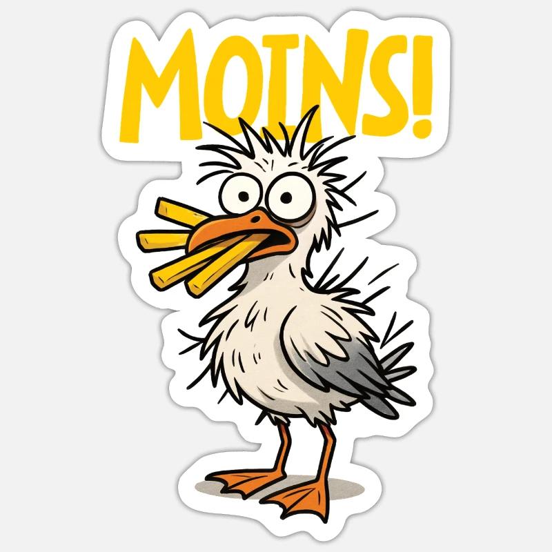 Moins Komische Möwe Mit Pommes - Sticker Größe S (10 x 10 cm) - Mattweiß