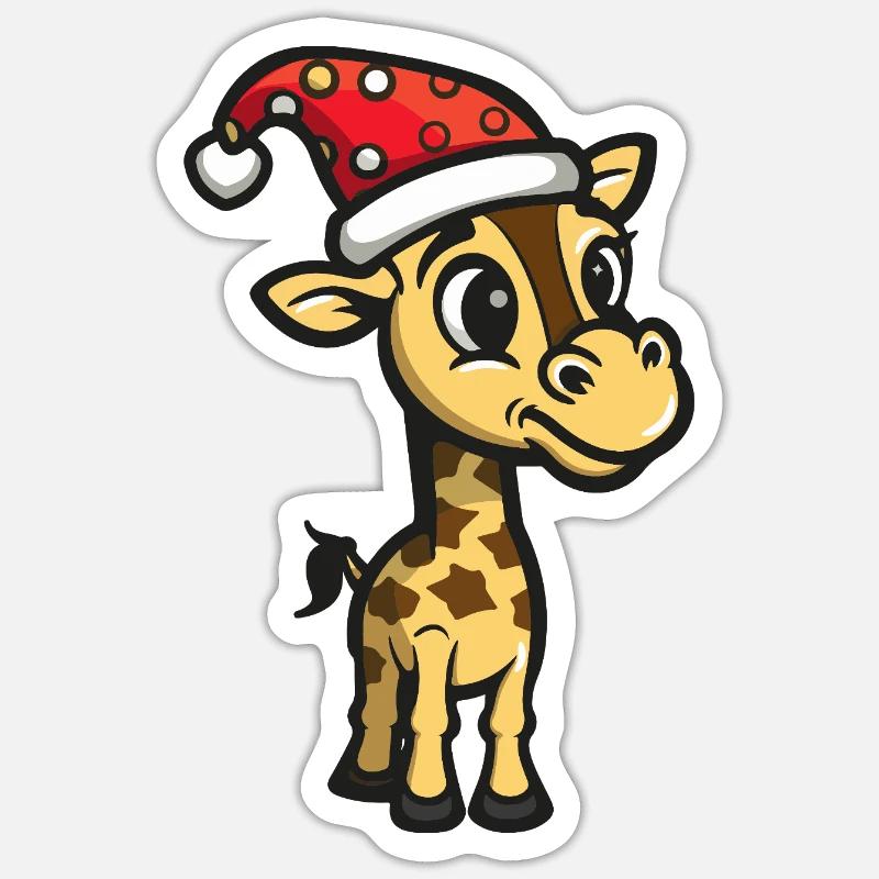 Noël girafe - Sticker taille S (10 x 10 cm) - blanc mat