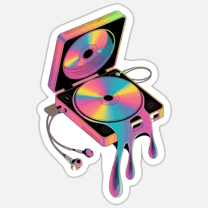  Retro Discman Psychedelic CD Player 90er - Sticker Größe S (10 x 10 cm) - Mattweiß