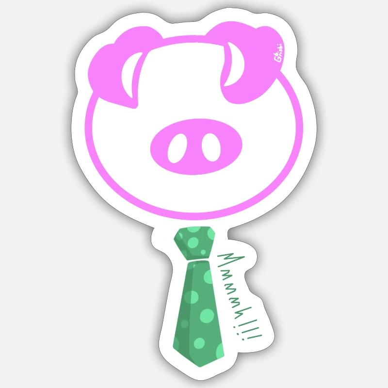 Mmmmhh! Le Cochon Pop à Cravate - Sticker taille S (10 x 10 cm) - blanc mat