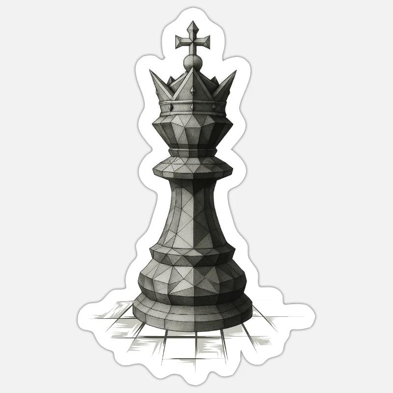 Chess King on Board – Dark Strategy Illustrations - Sticker size S (10 x 10 cm) - white matte