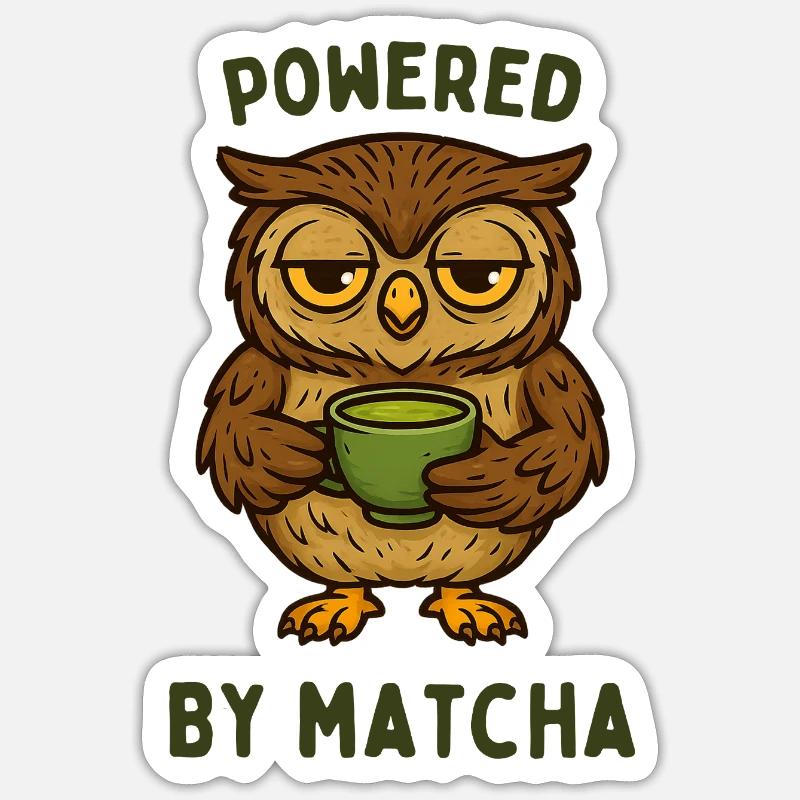 Powered by Matcha Eule - Sticker Größe S (10 x 10 cm) - Mattweiß