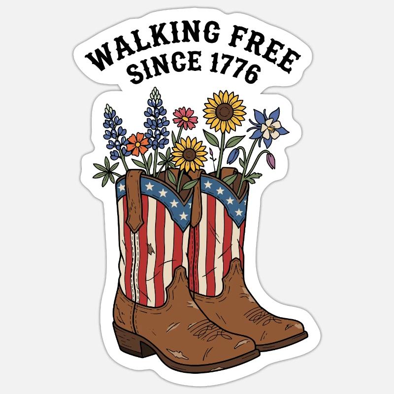 Walking Free Since 1776 Stiefel - Sticker Größe S (10 x 10 cm) - Mattweiß