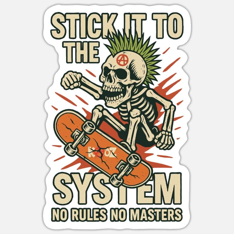 Skateboard Skeleton contre le système - Sticker taille S (10 x 10 cm) - blanc mat