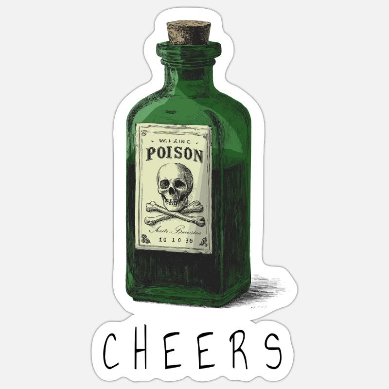 Green poison bottle with skull - Sticker size S (10 x 10 cm) - white matte
