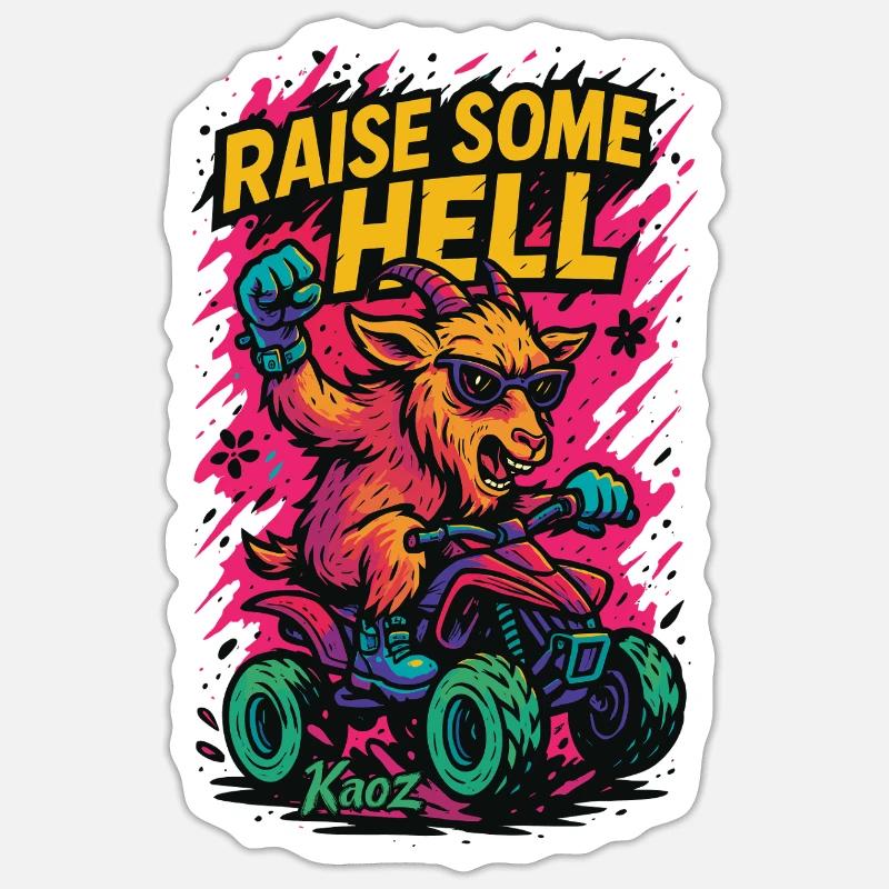 Raise Some Hell Ziege mit Quad - Sticker Größe S (10 x 10 cm) - Mattweiß