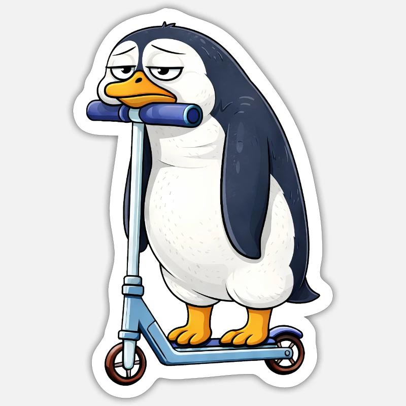 Süßer Pinguin Roller Scooter Einsam Langeweile - Sticker Größe S (10 x 10 cm) - Mattweiß