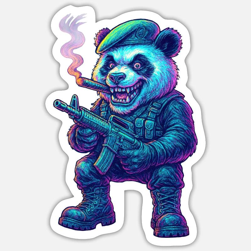 Neon Panda Söldner Sticker Größe S (10 x 10 cm)