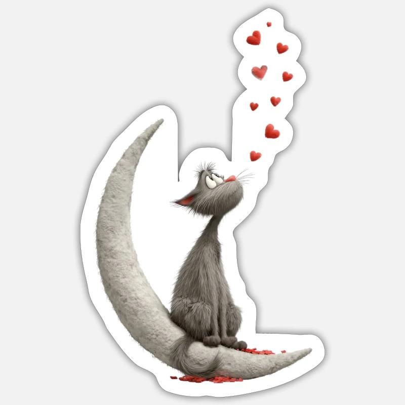 Cat on Moon - Sticker size S (10 x 10 cm) - white matte