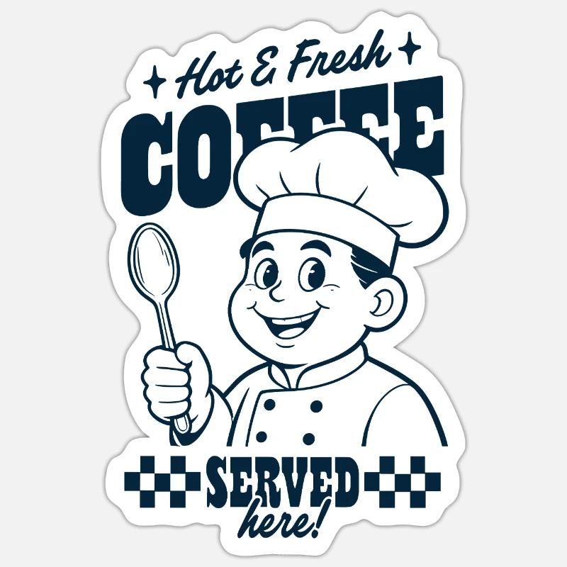 Kaffee Chef Serviert Hier - Sticker Größe S (10 x 10 cm) - Mattweiß