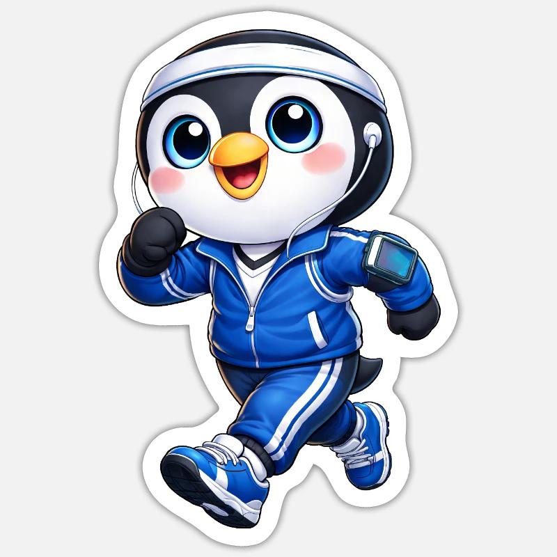 Fed pingvinløb, maratonløb - Sticker størrelse S (10 x 10 cm) - mat hvid