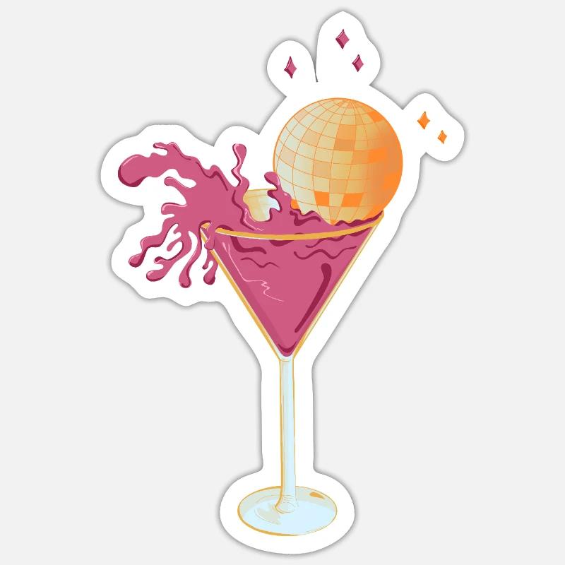 Disco Cocktail – Pinker Martini mit spritzender Di Sticker Größe S (10 x 10 cm)