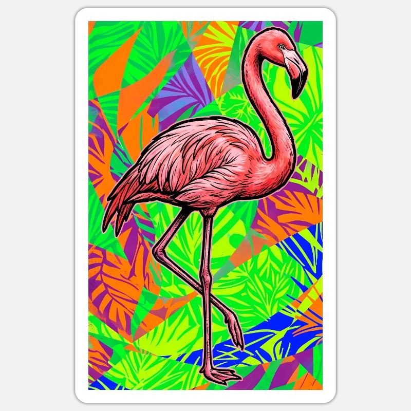 Flamant - Sticker taille S (10 x 10 cm) - blanc mat