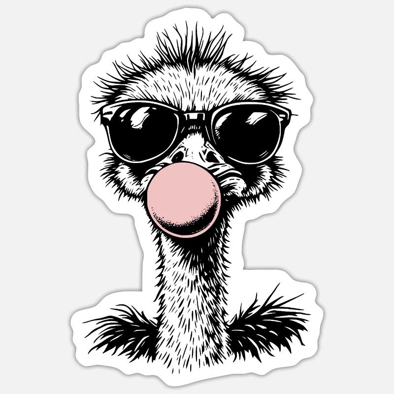 Autruche cool qui souffle du chewing-gum - Sticker taille S (10 x 10 cm) - blanc mat