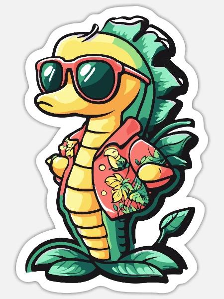 Seepferd Comic Urlaub - Sticker Größe S (10 x 10 cm) - Mattweiß