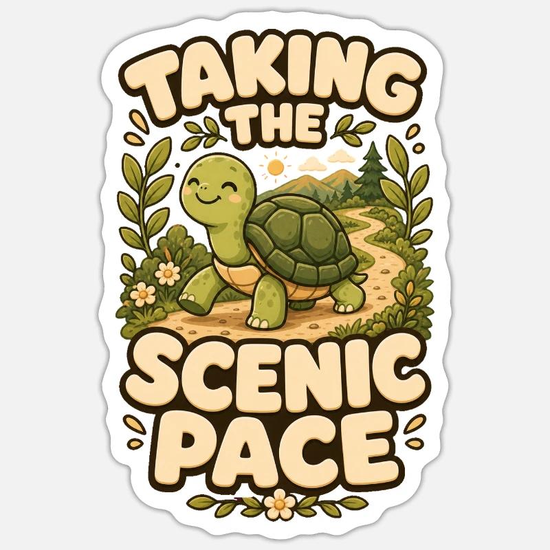 Taking The Scenic Pace Schildkröte - Sticker Größe S (10 x 10 cm) - Mattweiß