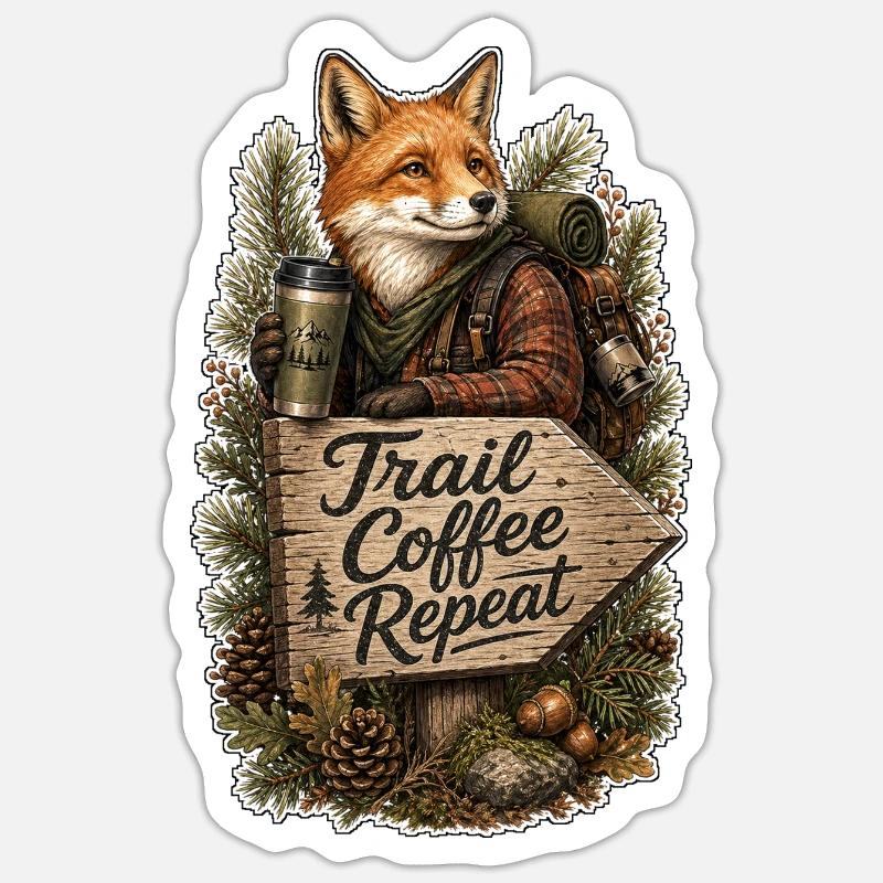 Trail Coffee Repeat Fuchs - Sticker Größe S (10 x 10 cm) - Mattweiß