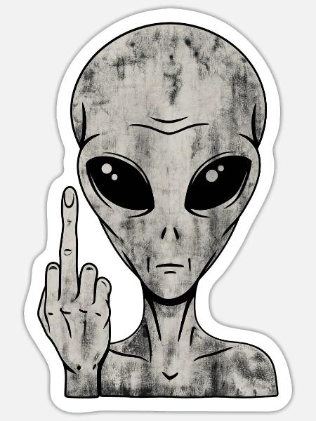 Alien Fuck Off – Mittelfinger - Sticker Größe S (10 x 10 cm) - Mattweiß