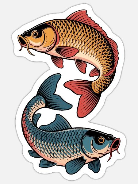 Karpfen Angeln - Sticker Größe S (10 x 10 cm) - Mattweiß