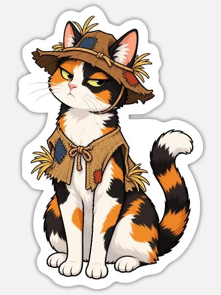 Calico-Katze verkleidet sich als Vogelscheuche - Sticker Größe S (10 x 10 cm) - Mattweiß