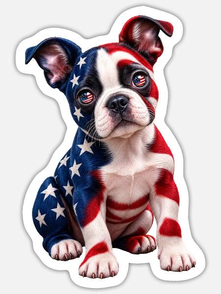 Welpen-Kunst mit amerikanischer Flagge - Sticker Größe S (10 x 10 cm) - Mattweiß