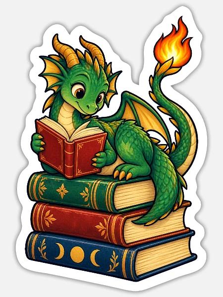 Bibliotheksdrache - Sticker Größe S (10 x 10 cm) - Mattweiß