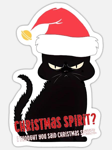Freche Weihnachtskatze – Weihnachtsgeist oder Geister - Sticker Größe S (10 x 10 cm) - Mattweiß