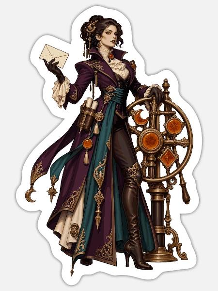 Steampunk Magierin im Uhrwerk-Design - Sticker Größe S (10 x 10 cm) - Mattweiß