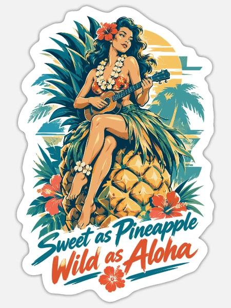 Hula Girl & Ananas – Sweet & Wild Hawaii - Sticker Größe S (10 x 10 cm) - Mattweiß