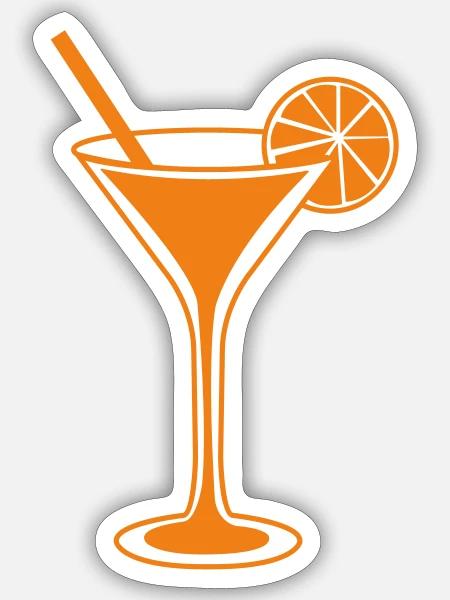 Orangen Cocktailglas Linienkunst - Sticker Größe S (10 x 10 cm) - Mattweiß