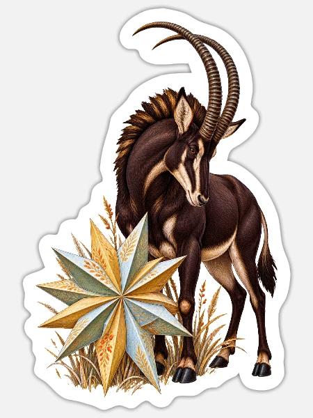 Rappenantilope mit winterlichem Fächerstern - Sticker Größe S (10 x 10 cm) - Mattweiß