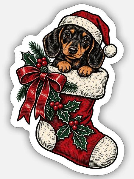 Weihnachts-Dackel im Sockenkostüm - Sticker Größe S (10 x 10 cm) - Mattweiß