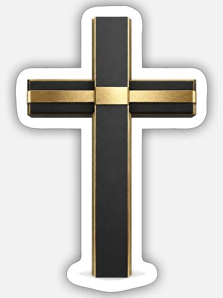 Schwarzes Kreuz mit Goldrand - Sticker Größe S (10 x 10 cm) - Mattweiß