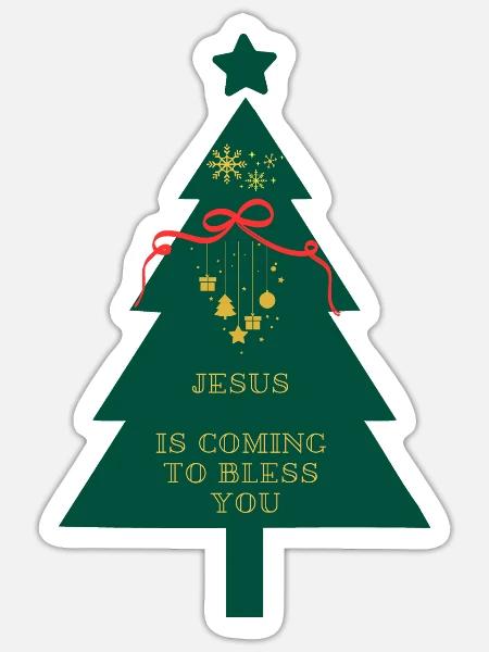 Jesus kommt, um dich zu segnen, Christmas Tree Faith - Sticker Größe S (10 x 10 cm) - Mattweiß