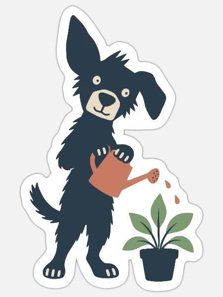 Gießpflanzen für den Hund - Sticker Größe S (10 x 10 cm) - Mattweiß