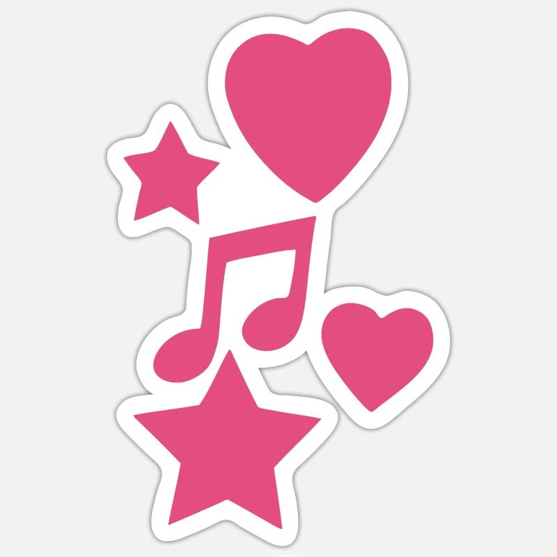 Note mit Herzen und Sternen - Sticker Größe S (10 x 10 cm) - Mattweiß