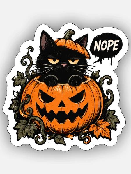 Halloween-Kater im Kürbis NOPE - Sticker Größe S (10 x 10 cm) - Mattweiß