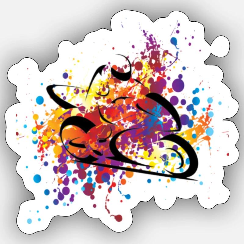 Buntes Motorrad - Sticker Größe S (10 x 10 cm) - Mattweiß