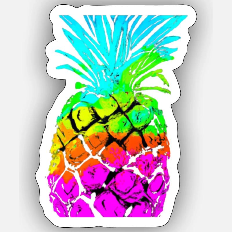 Ananas bunt Geschenkidee Obst cool - Sticker Größe S (10 x 10 cm) - Mattweiß