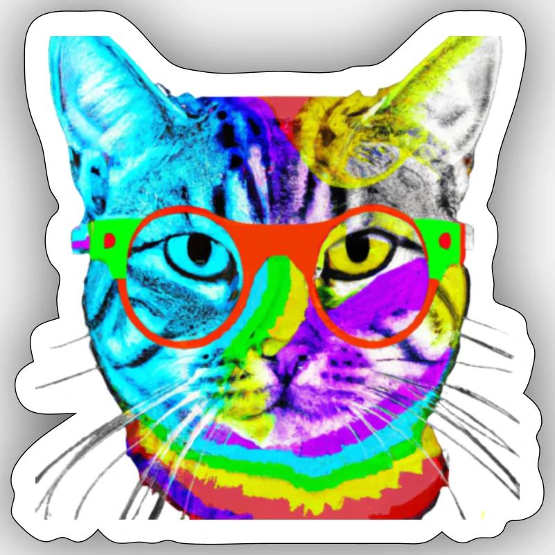 Katze bunt Brille Geschenkidee süß cool - Sticker Größe S (10 x 10 cm) - Mattweiß
