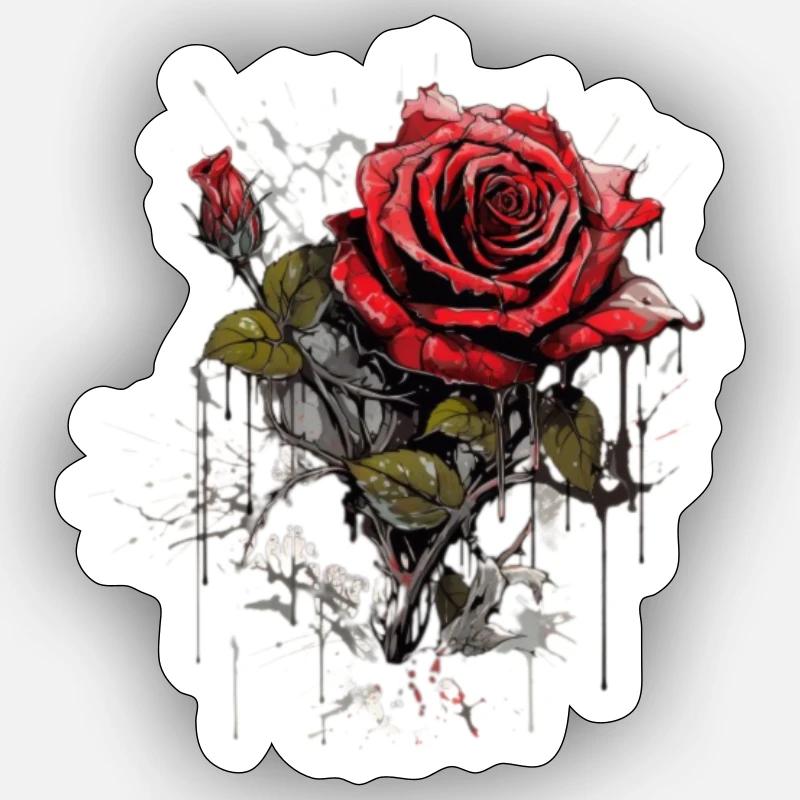 Rose rouge - Sticker taille S (10 x 10 cm) - blanc mat
