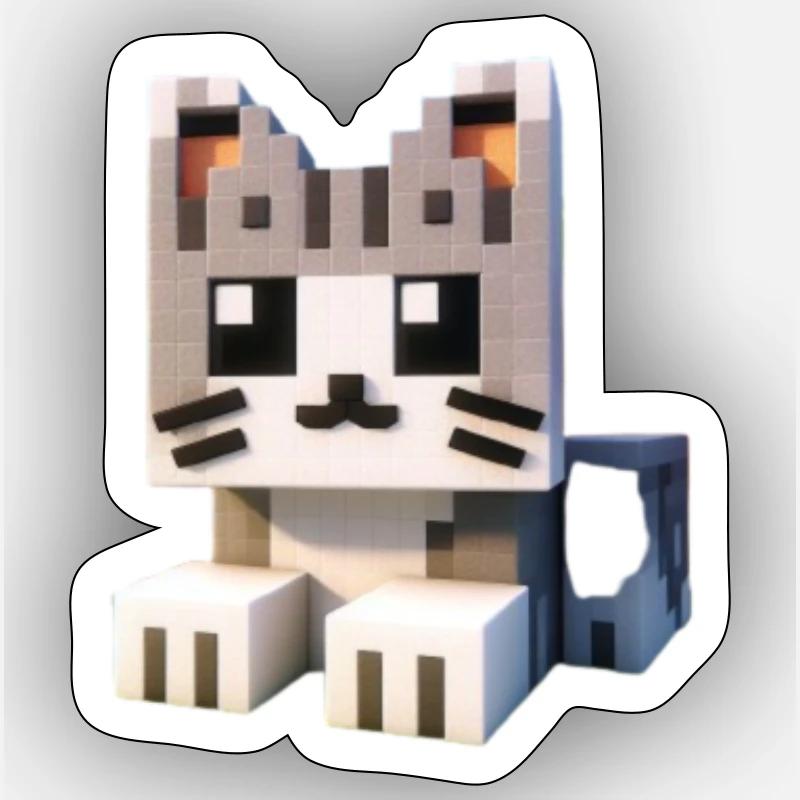 Chat Pixel 2 - Sticker taille S (10 x 10 cm) - blanc mat