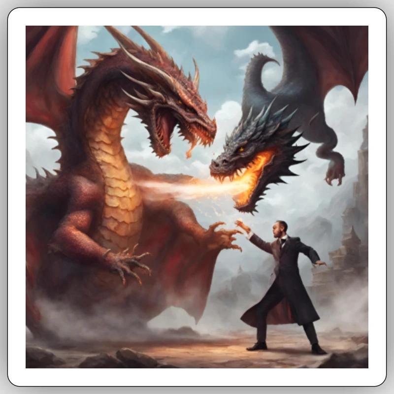 Fighting Dragons - Sticker size S (10 x 10 cm) - white matte