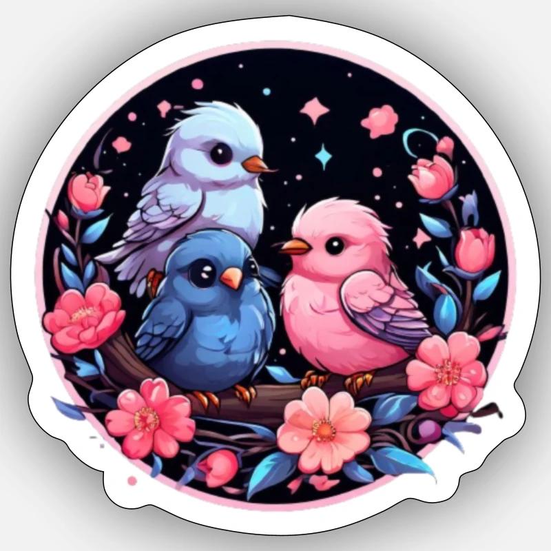 Oiseaux de fleurs - Sticker taille S (10 x 10 cm) - blanc mat