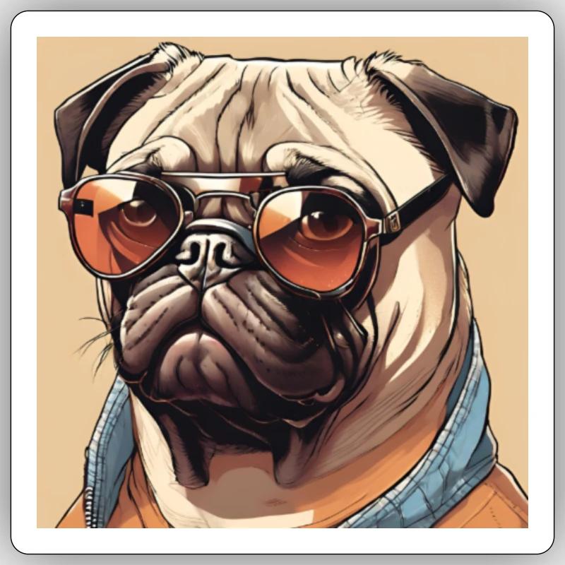 Cool Pug #2 - Sticker Größe S (10 x 10 cm) - Mattweiß