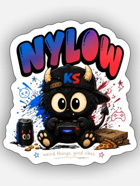 NyLow Gamer Maskottchen - Sticker Größe S (10 x 10 cm) - Mattweiß